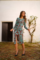 Vestido drapeado estampado