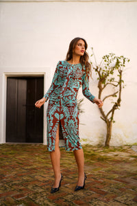 Vestido drapeado estampado