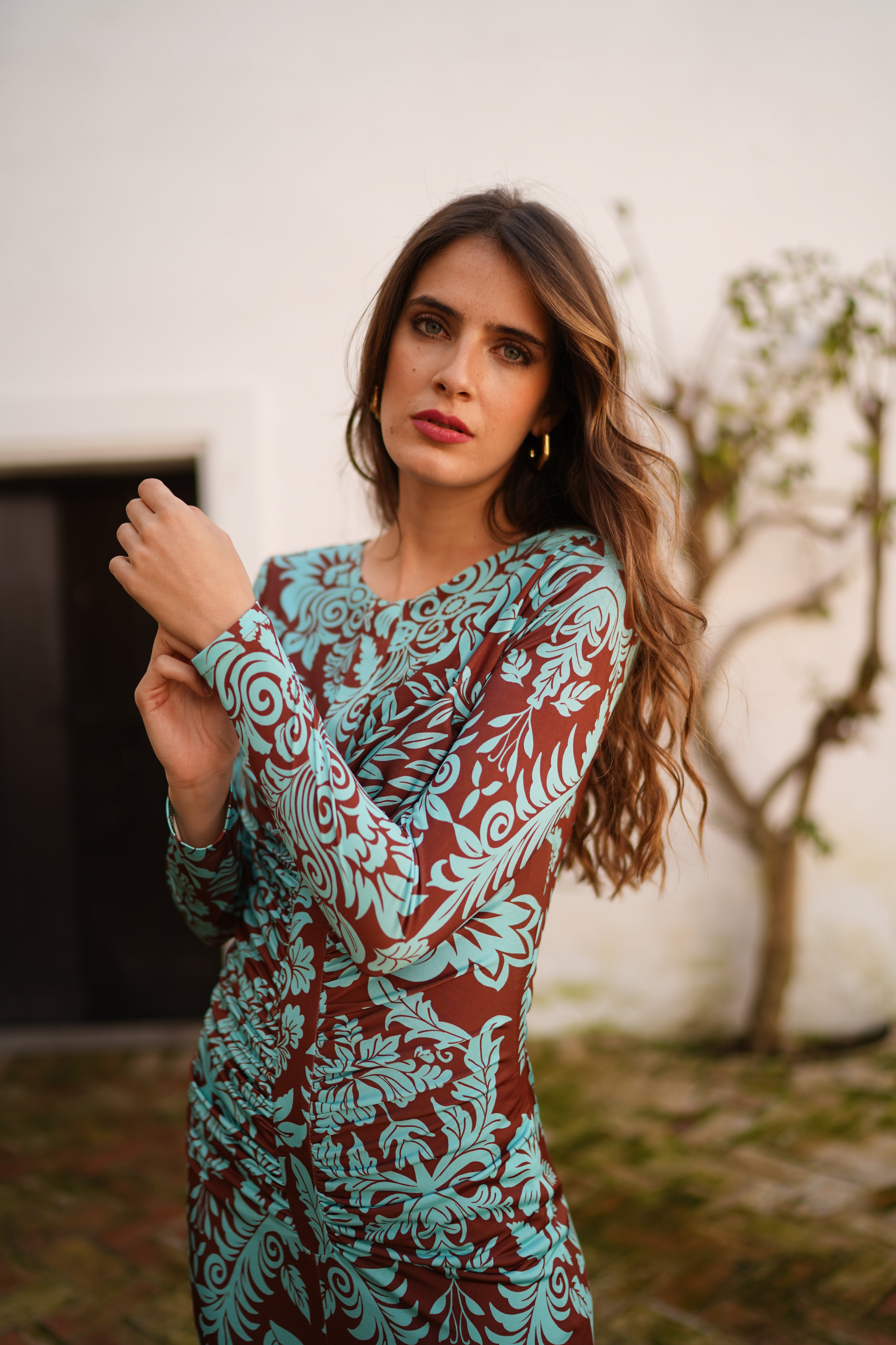 Vestido drapeado estampado