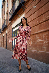 Vestido cruzado estampado Marrón