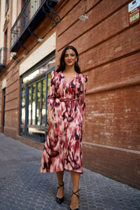 Vestido cruzado estampado Marrón