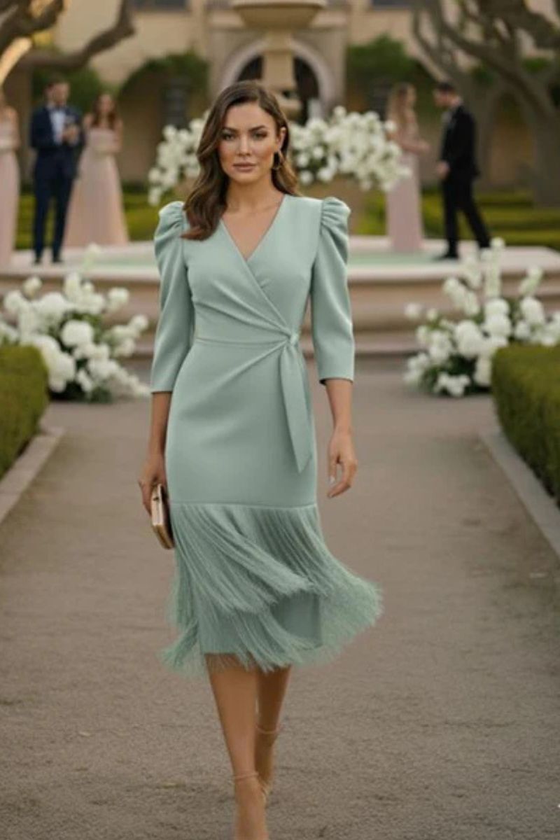 Vestido doble fleco Celeste