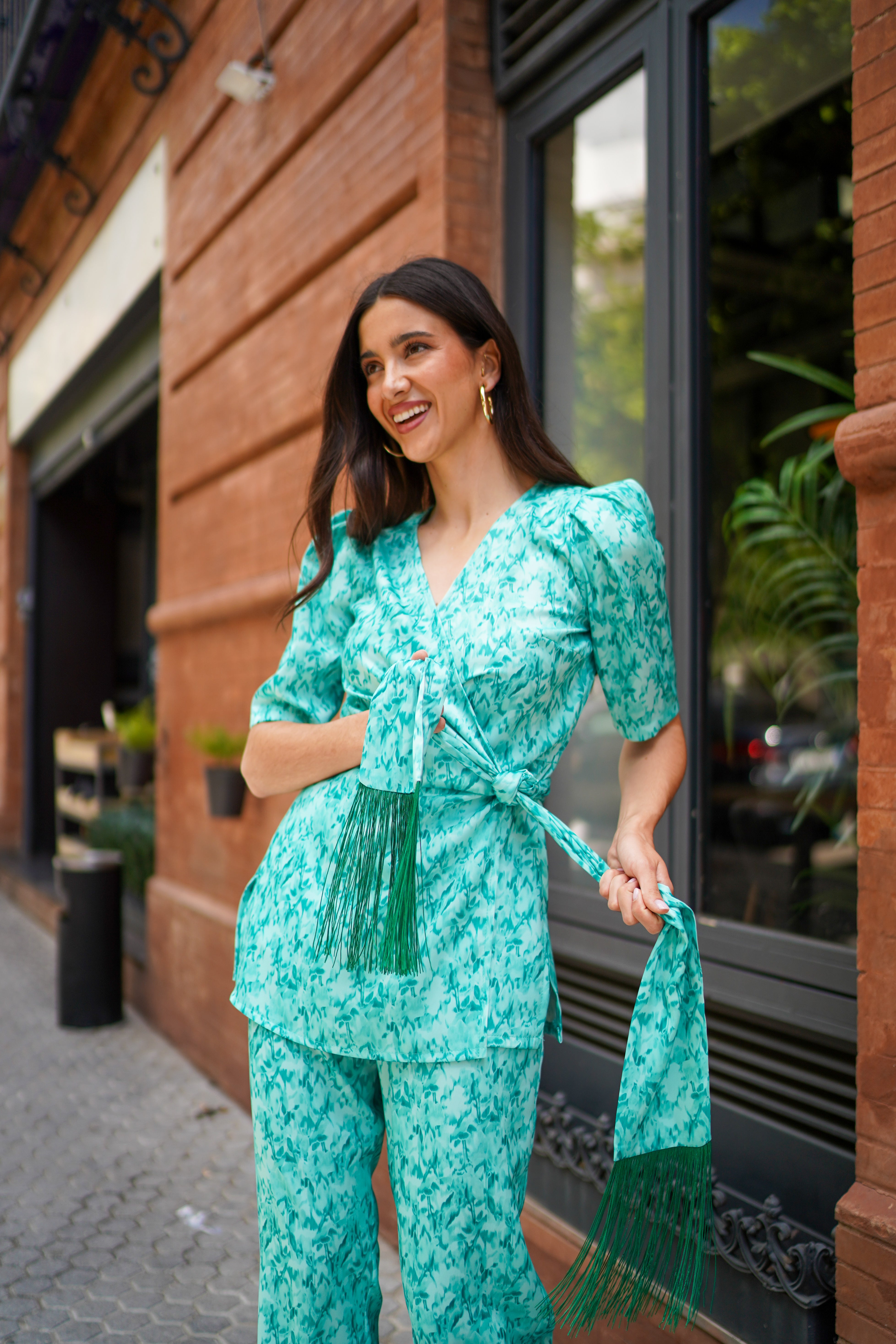 Conjunto estampado fajin flecos