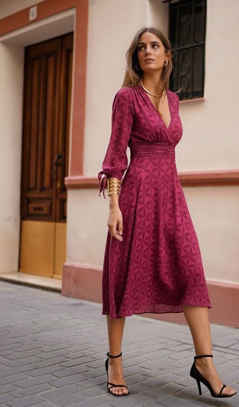 Vestido fajin drapeado estampado Buganvilla