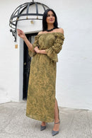 Vestido mangas abullonadas estampado Verde
