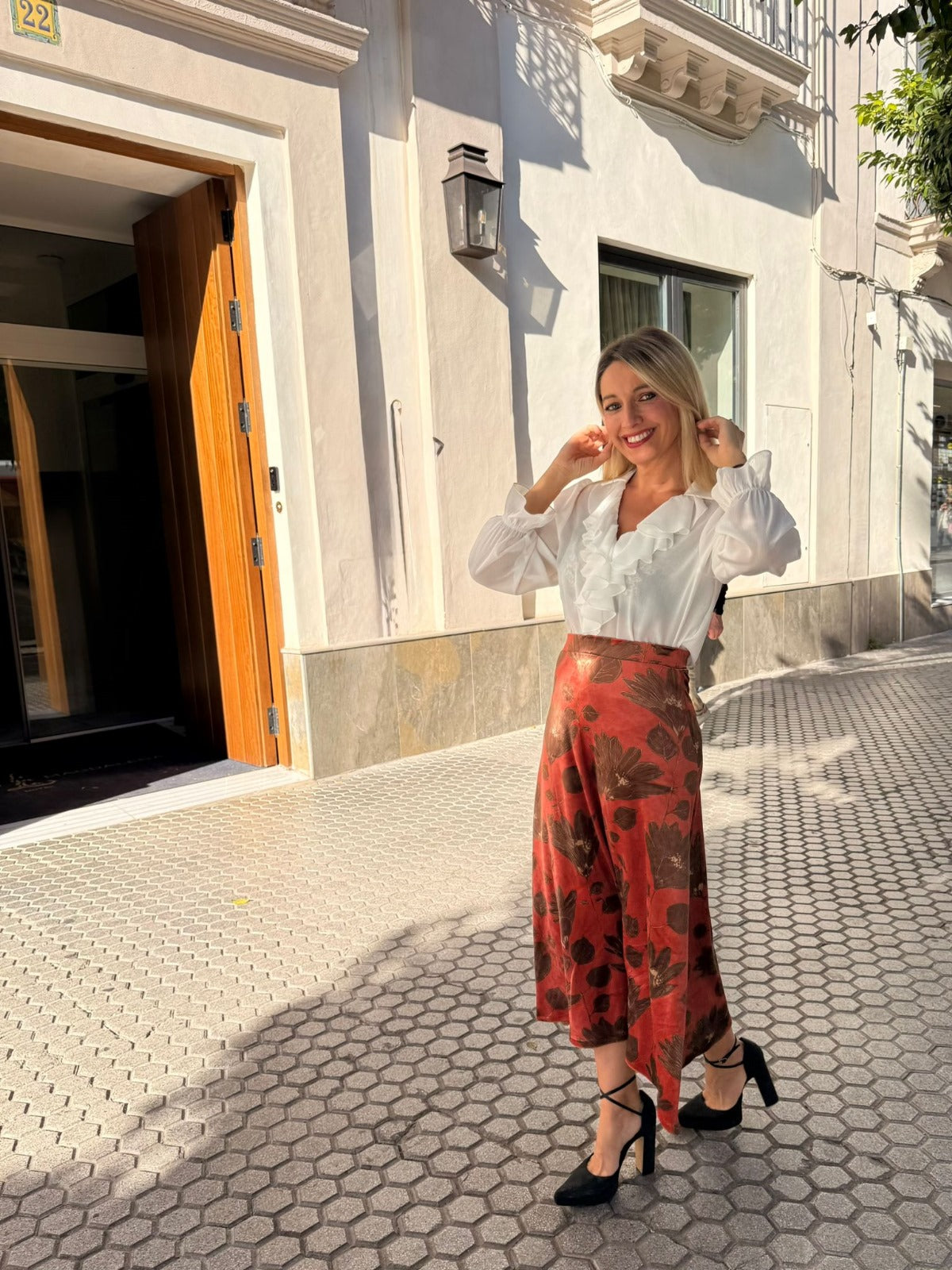 falda estampada caldera y marrón