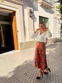 falda estampada caldera y marrón